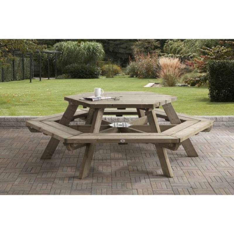 picknicktafel hout zeshoek