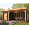 douglas houten Overkapping plat dak Oslo L Type 7 met zwarte wanden 690x380cm
