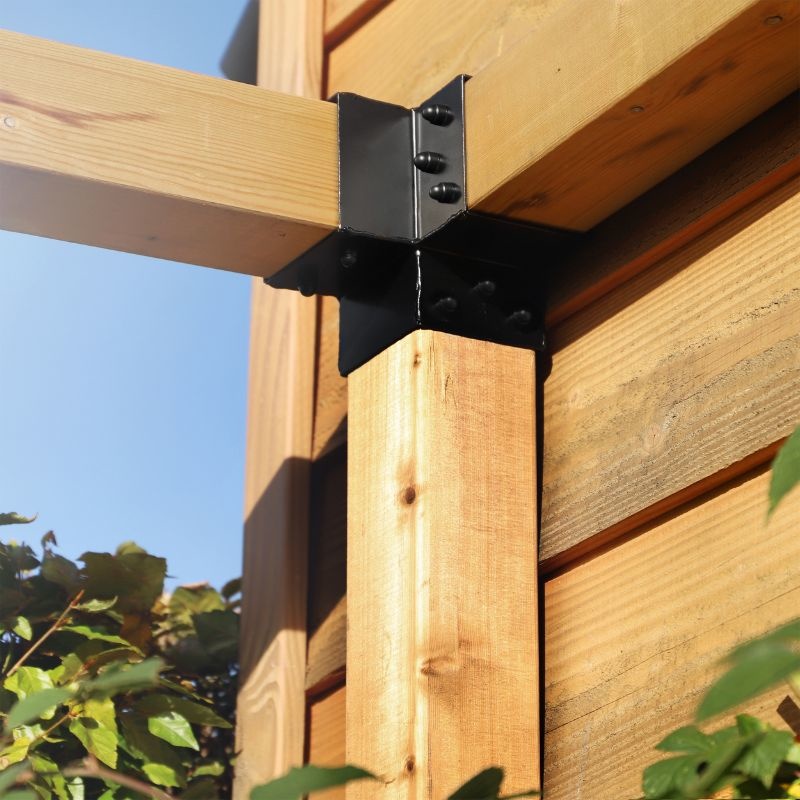 Pergola Paalverbinder zwart 9x9- hoekstuk 3weg Y-model in constructie