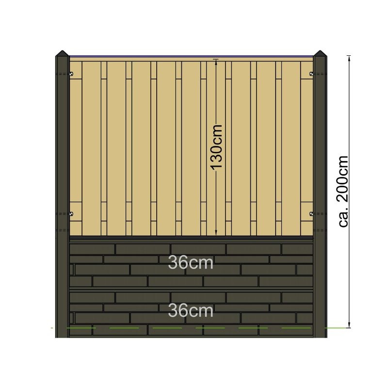 schets luxe beton systeem scherm h130 met dubb. brede motiefplaat 10