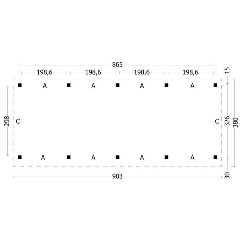 houten overkapping oslo L type 9 - plattegrond tekening