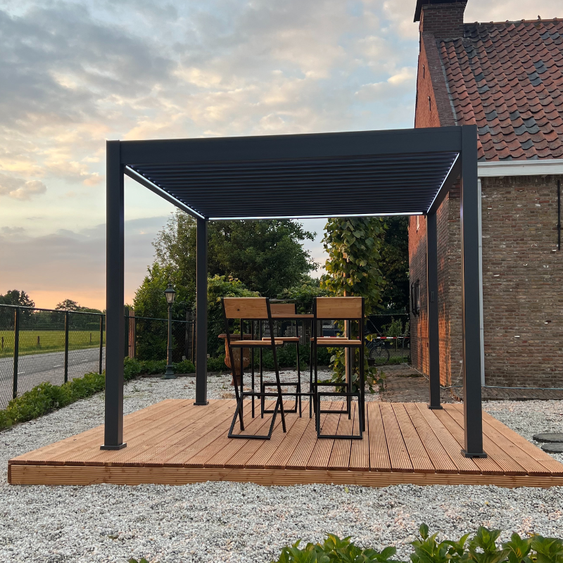 Aluminium overkapping elektrisch verstelbaar dak + led 300x300cm 2