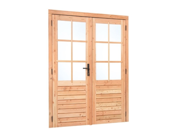 Douglas-dubbele-glas-deur-6-ruits-Excellent-zwart-beslag