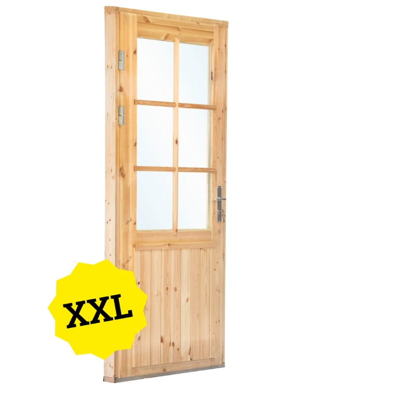 XXL vuren hout enkele glas deur 6-ruits Deluxe Rechts scharnierend 1 XXL vuren hout enkele glas deur 6-ruits Deluxe Rechts scharnierend